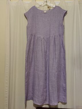Lintico Linen Sleeveless Cap Shoulder Washed Maxi Dress Lilac Mini Gingham L